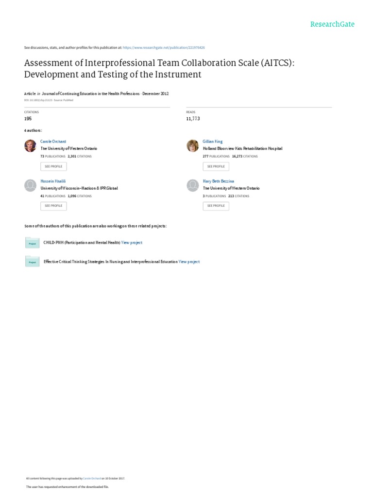AITCS: Interprofessional Collaboration Assessment | PDF | Factor ...