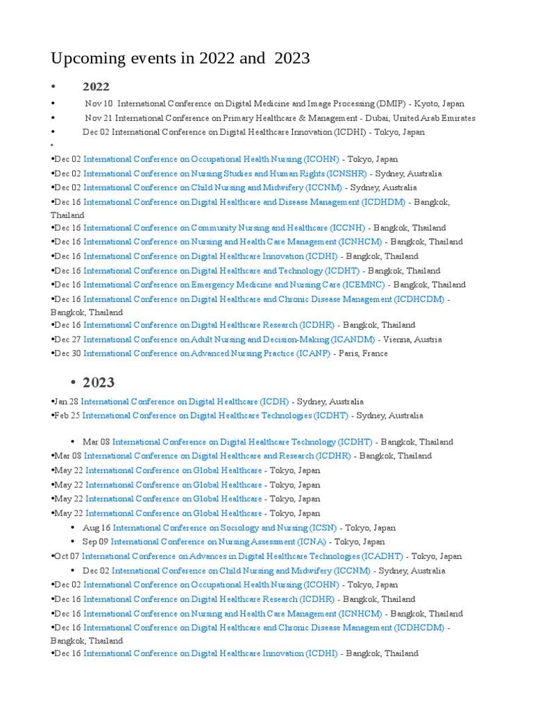 Events in 2022 2023 PDF Health Care Nursing