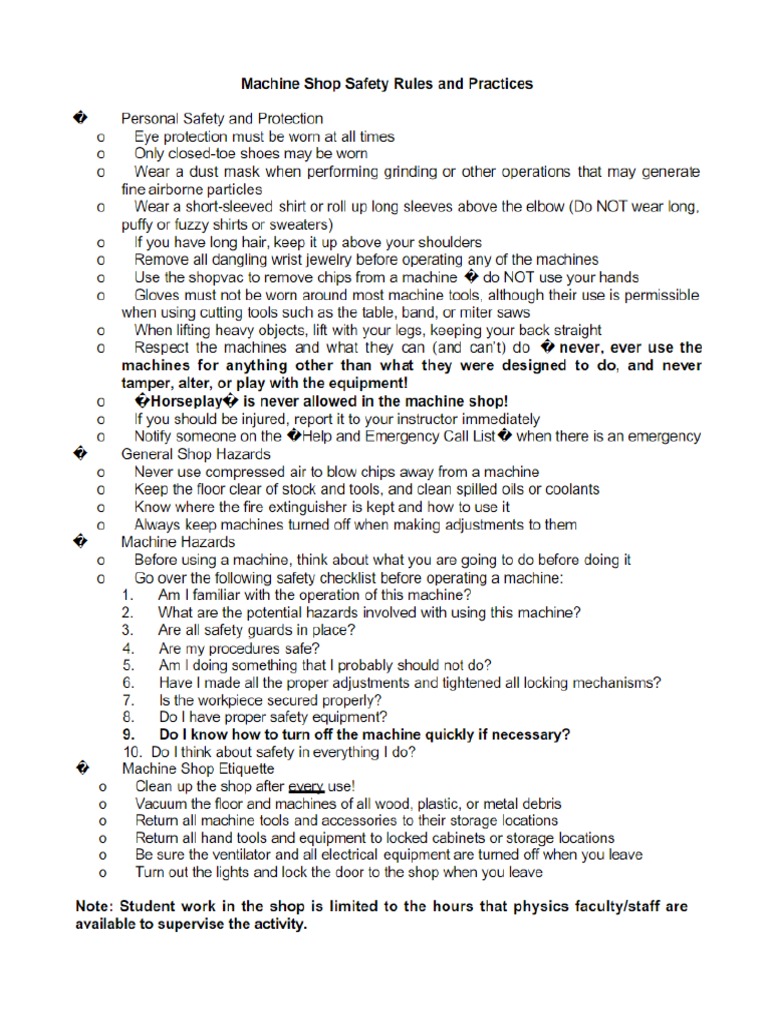 Machine Shop Safety Rules and Practies PDF