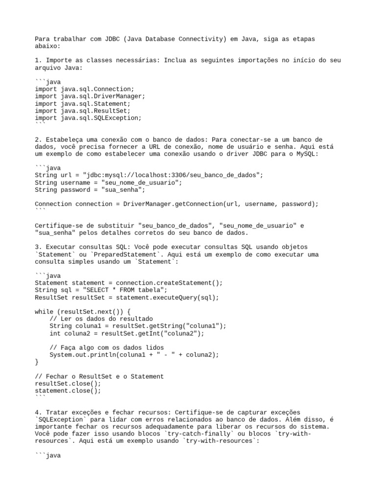 Conexao BD Java 23 | PDF | SQL | Bancos de dados