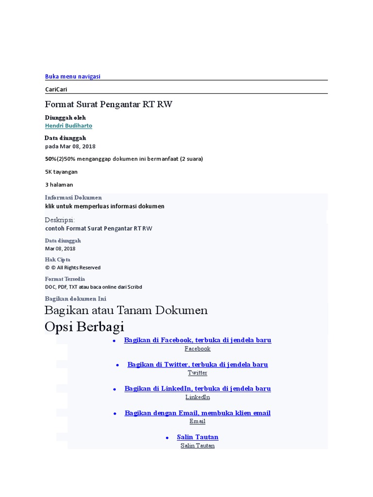 Contoh Format Surat Pengantar RT RW | PDF