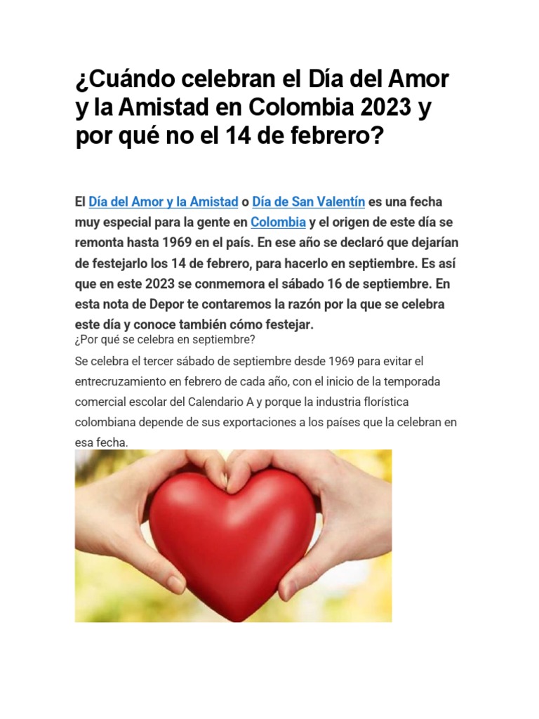 Cuándo Celebran El Día Del Amor y La Amistad en Colombia 2023 y Por Qué ...