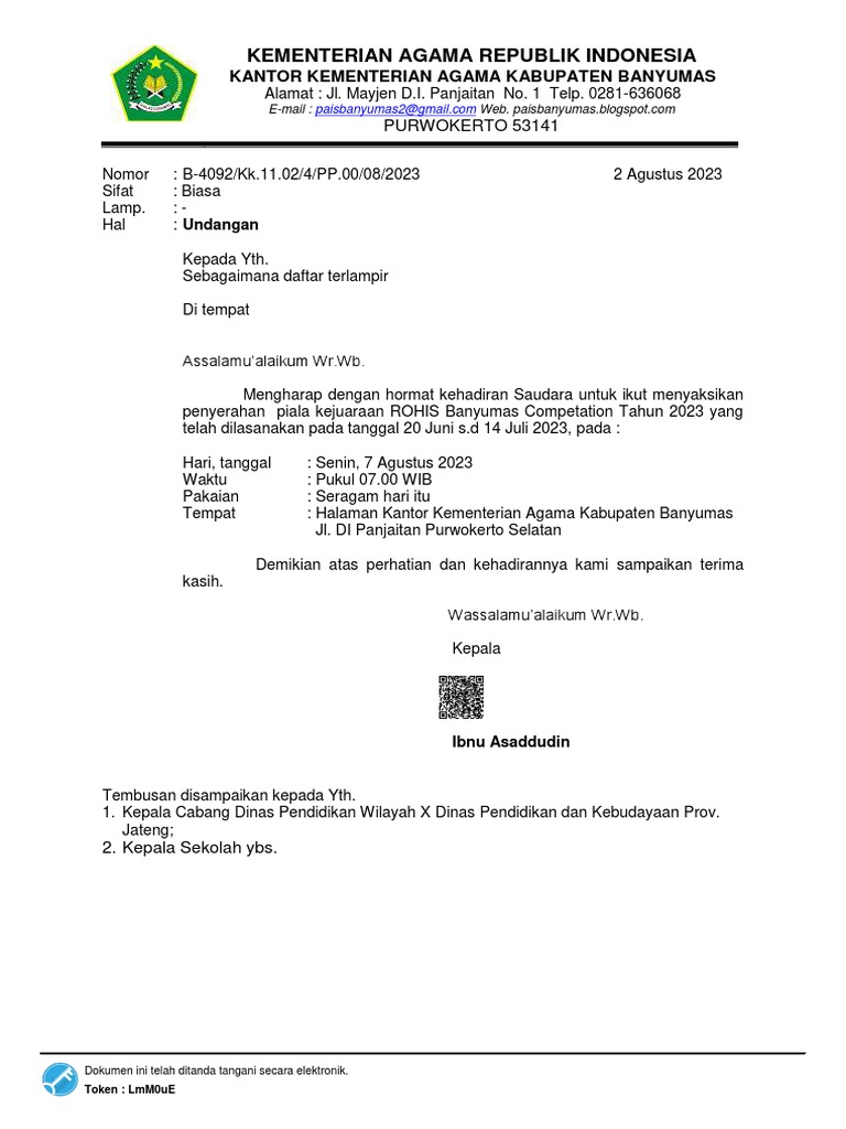 Undangan Pengurus Penerimaan Piala Rohis | PDF