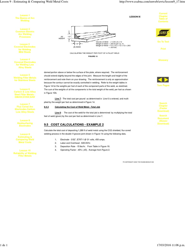 Lesson 9 Estimating & Comparing Weld Metal Costs 8 PDF