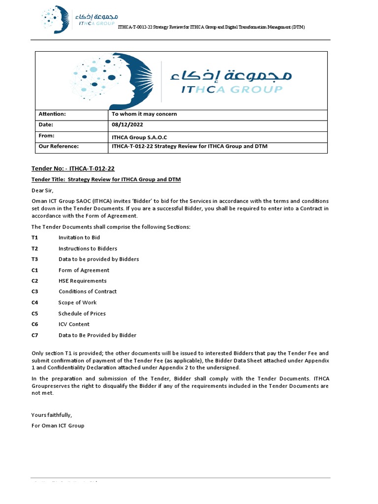 T1 - Invitation to Tender Rev 0 | PDF | Information | Business