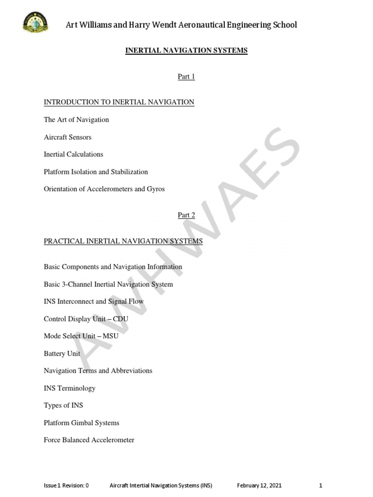 Aircraft Inertial Navigation Systems Overview | PDF | Inertial ...