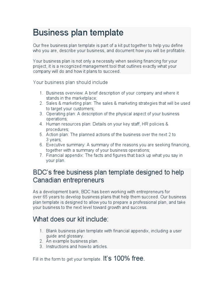 Free Canadian Business Plan Template | PDF