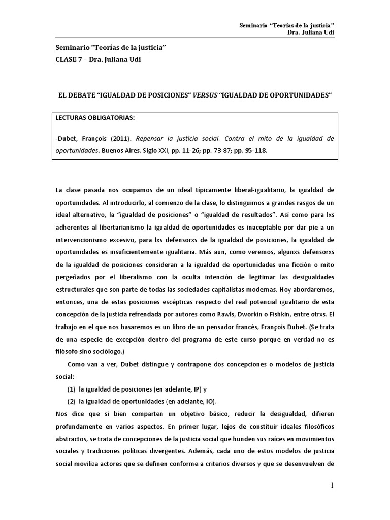 CLASE 7_2020_Igualdad de Posiciones Versus Igualdad de Oportunidades ...