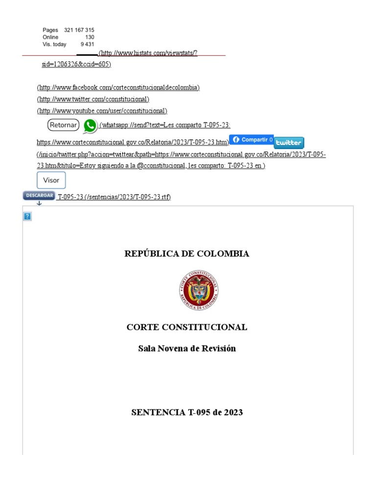 Sentencia Tutela T-095-23 Corte Constitucional de Colombia | PDF
