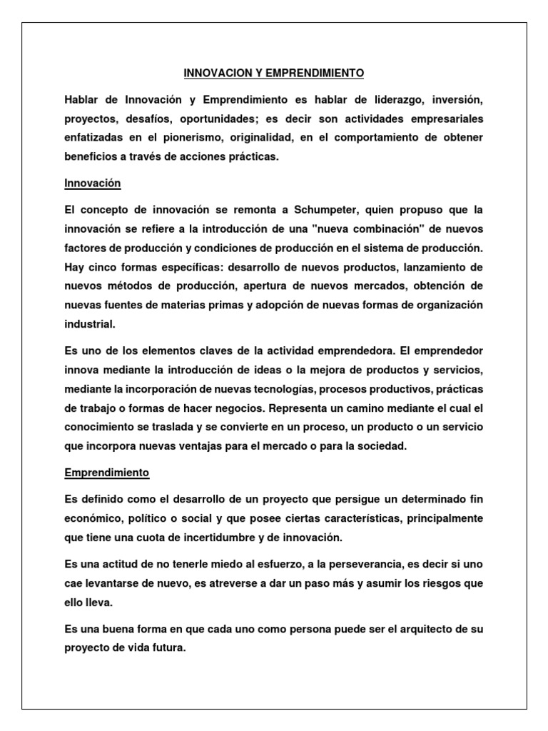 Innovacion Y Emprendimiento Pdf Iniciativa Empresarial Innovación