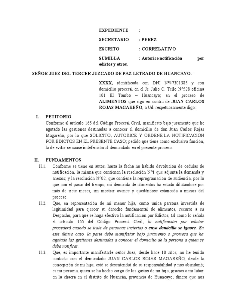 Solicitud de Notificación por Edictos | PDF | Demanda judicial | Justicia