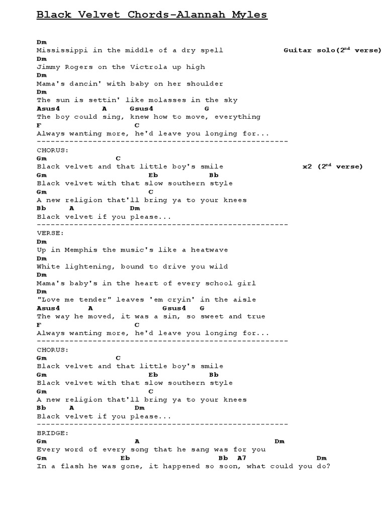 Black velvet chords pdf