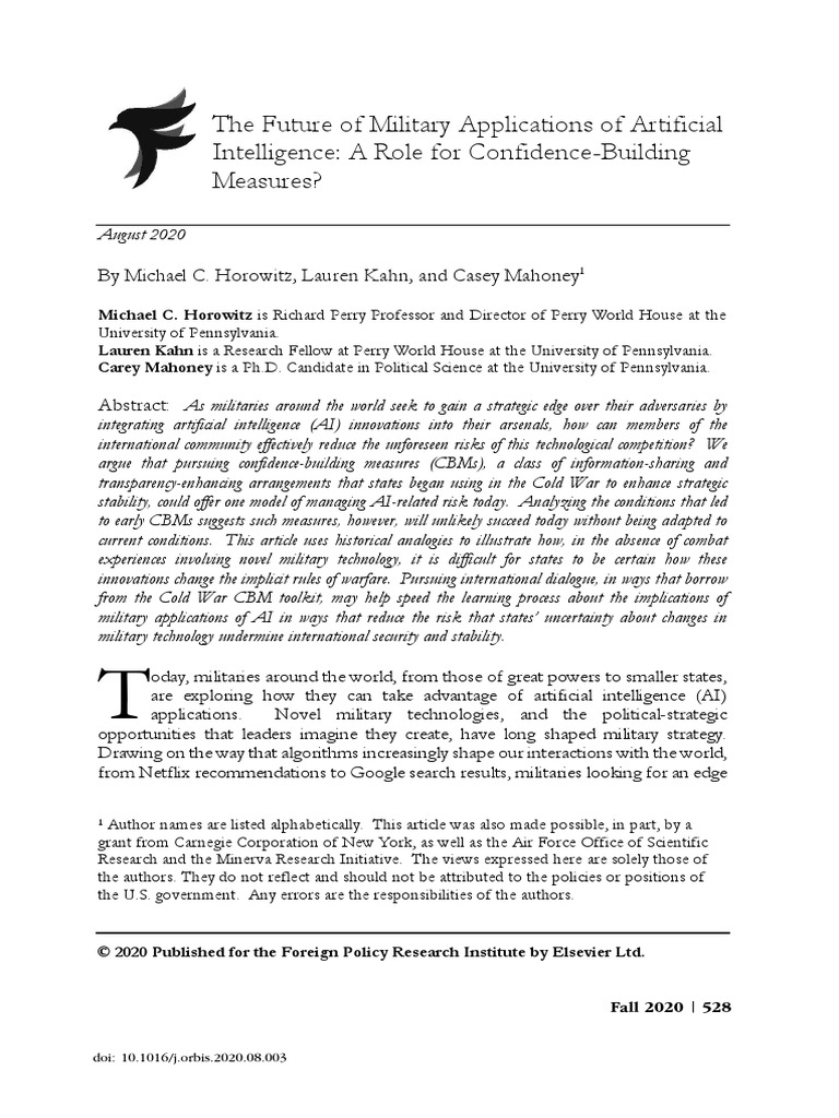 AI in Military: Risk and Stability Measures | PDF | Artificial ...