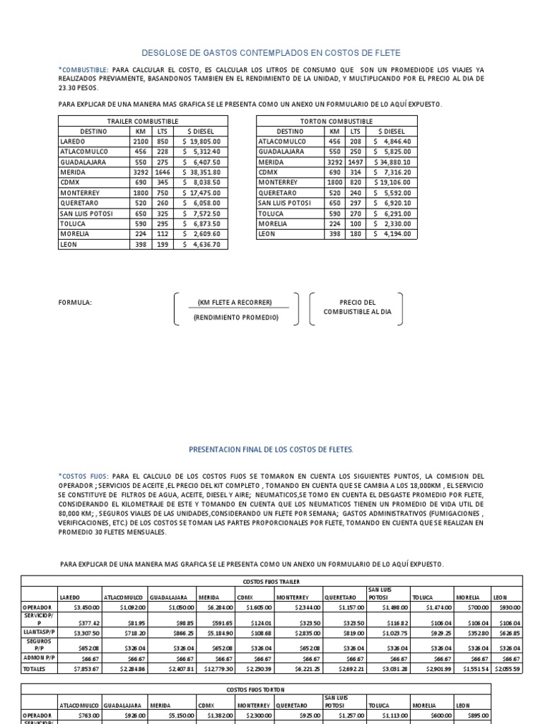 Costos de Flete: Análisis y Desglose | PDF