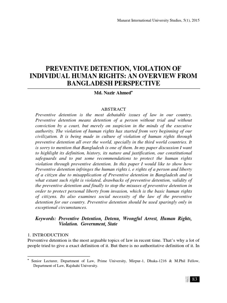 Preventive Detention Violation Of Individual Human Rights An