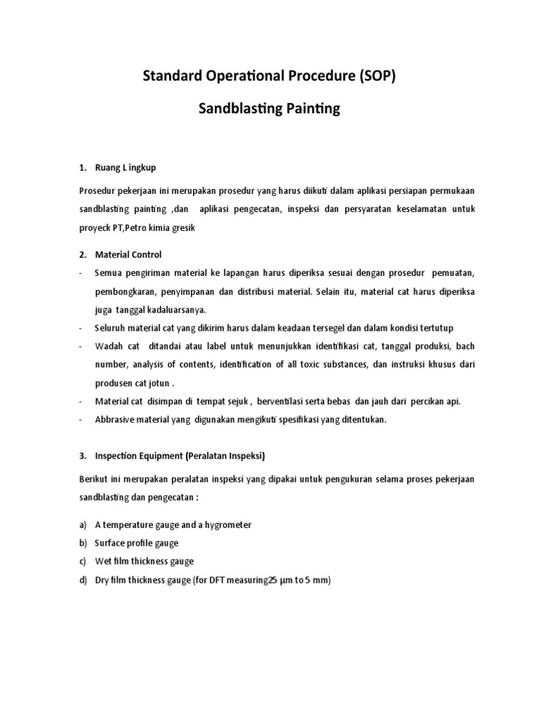 Sop Sandblasting Painting | PDF