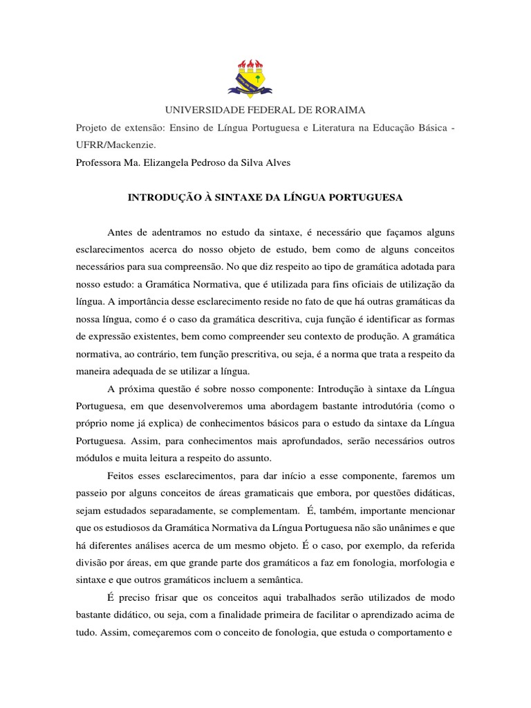 Apostila Introdução À Sintaxe Da Língua Portuguesa | PDF | Assunto ...