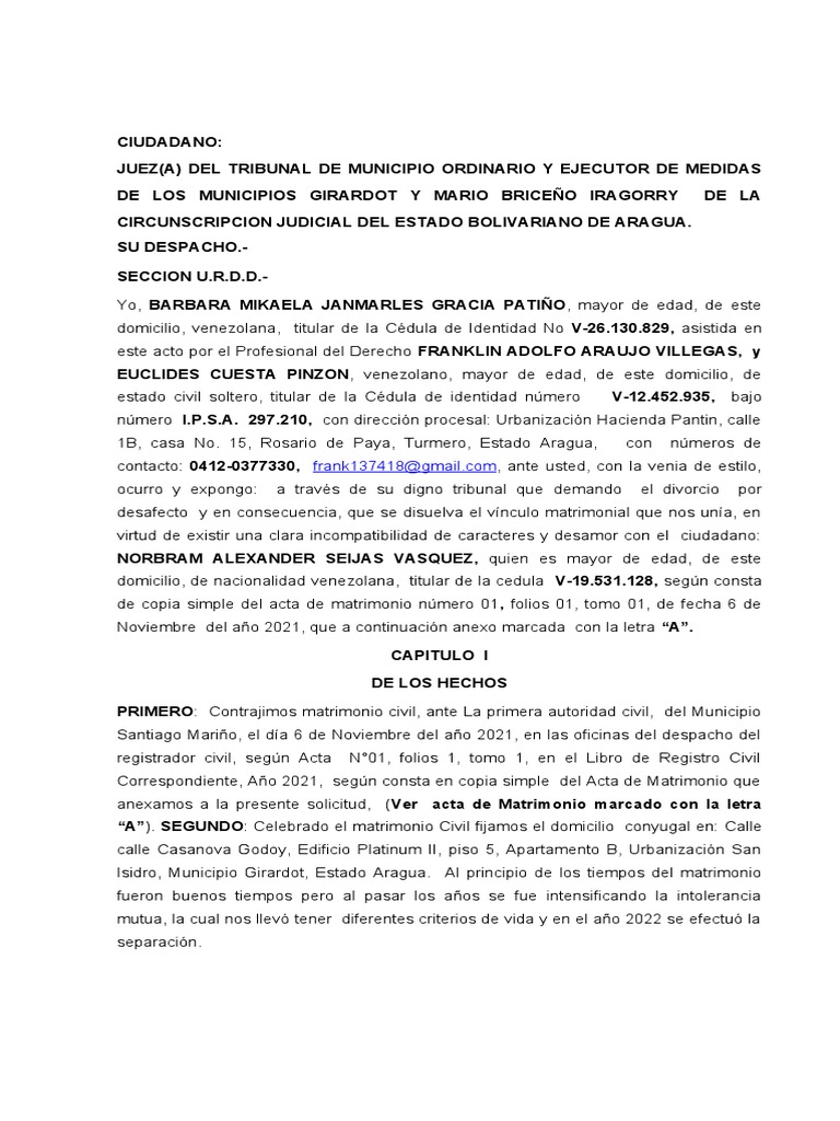 Divorcio Por Desafecto | Descargar gratis PDF | Divorcio | Matrimonio