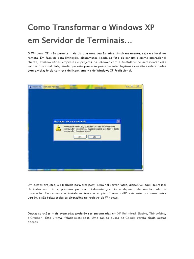 Transformando Windows XP em Servidor Terminal | PDF | Microsoft Windows ...