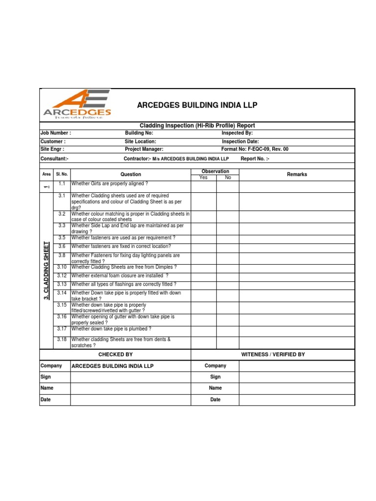F-EQC-09 Cladding Inspection Report | PDF | Building Engineering ...