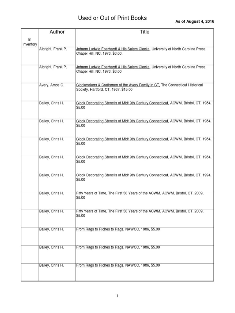 Used book inventory sept 2016 pdf horology