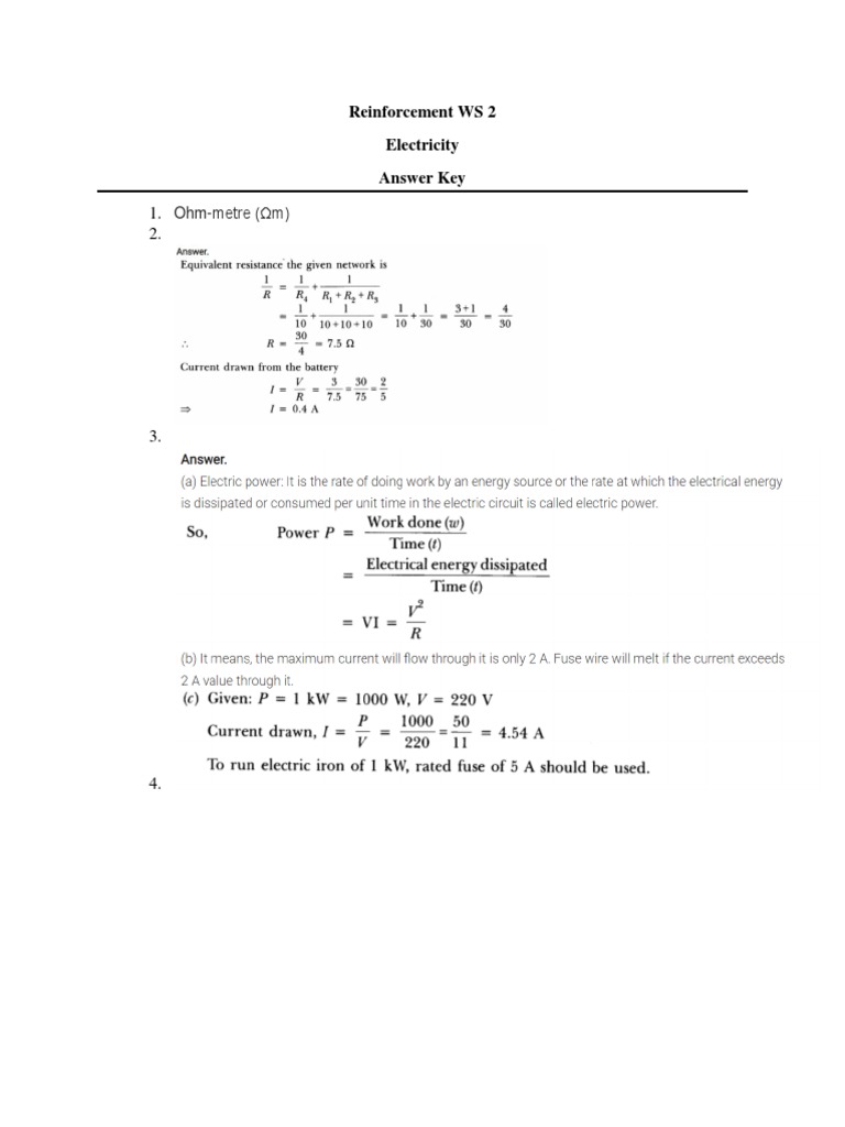 Answer Key Electricity PDF