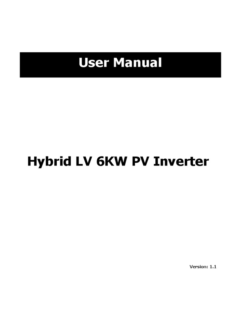Hybrid LV 6KW Inverter User Manual | PDF | Power Inverter | Solar Panel