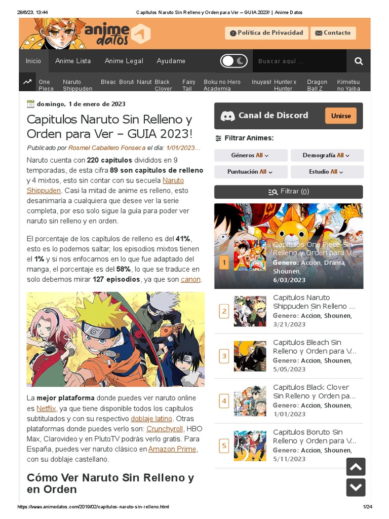 Naruto Shippuden  Orden Cronológico (SIN Relleno) 