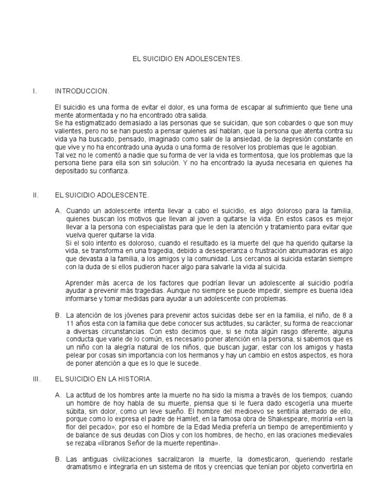 Suicidio en Adolescentes. | PDF | Suicidio | Trastorno límite de la ...