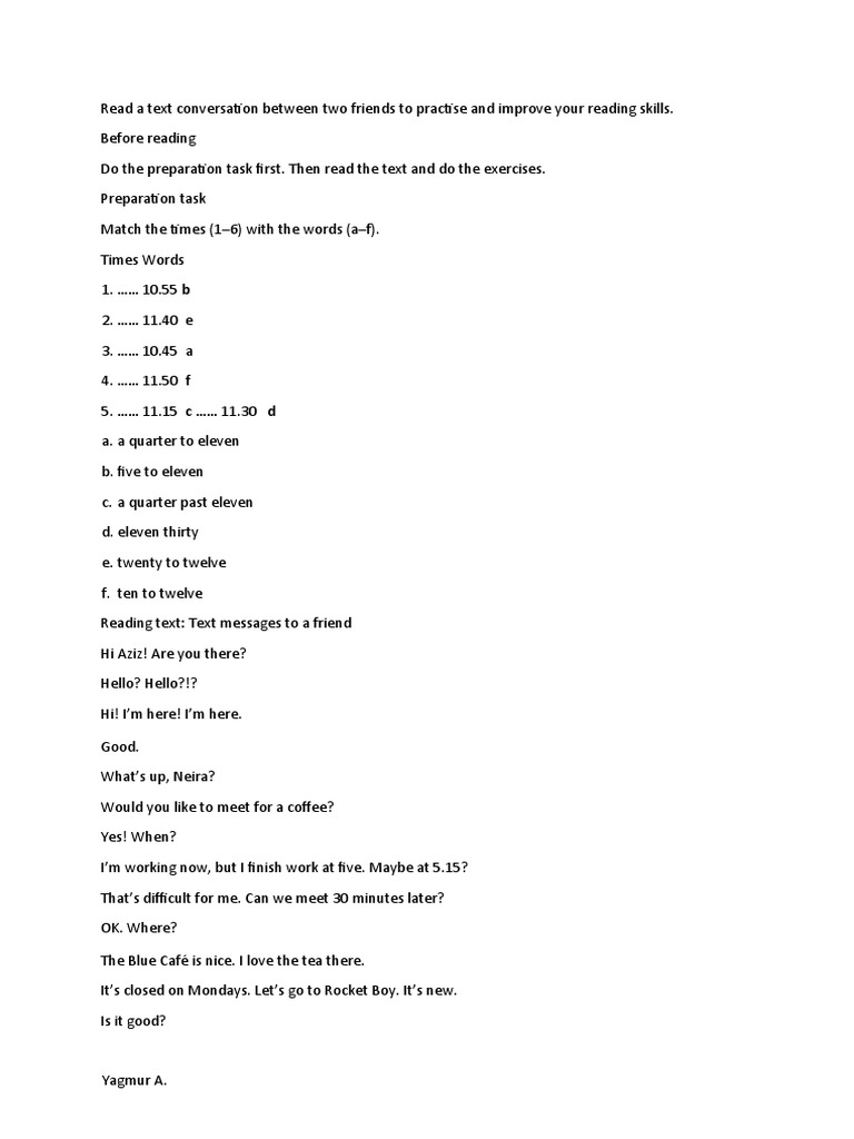 1 text messages to a friend exercises 1 | PDF