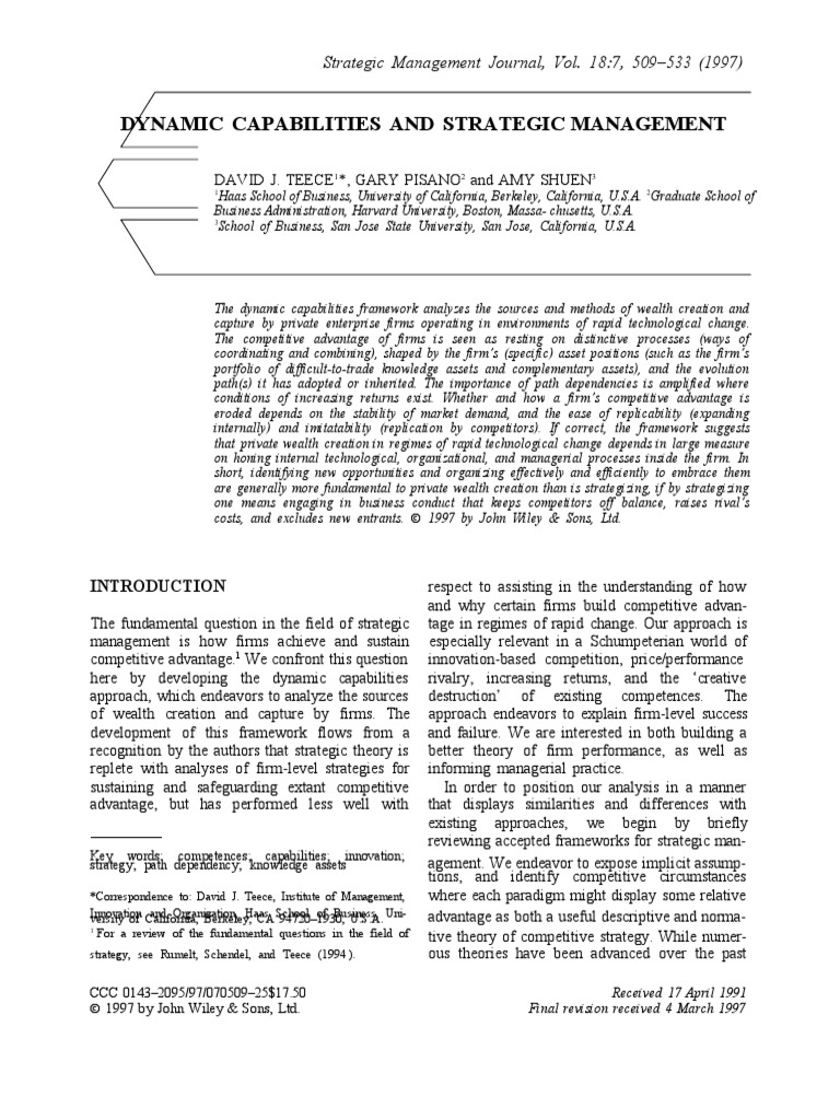 Strategic Management Journal 1998 Teece Dynamic capabilities and