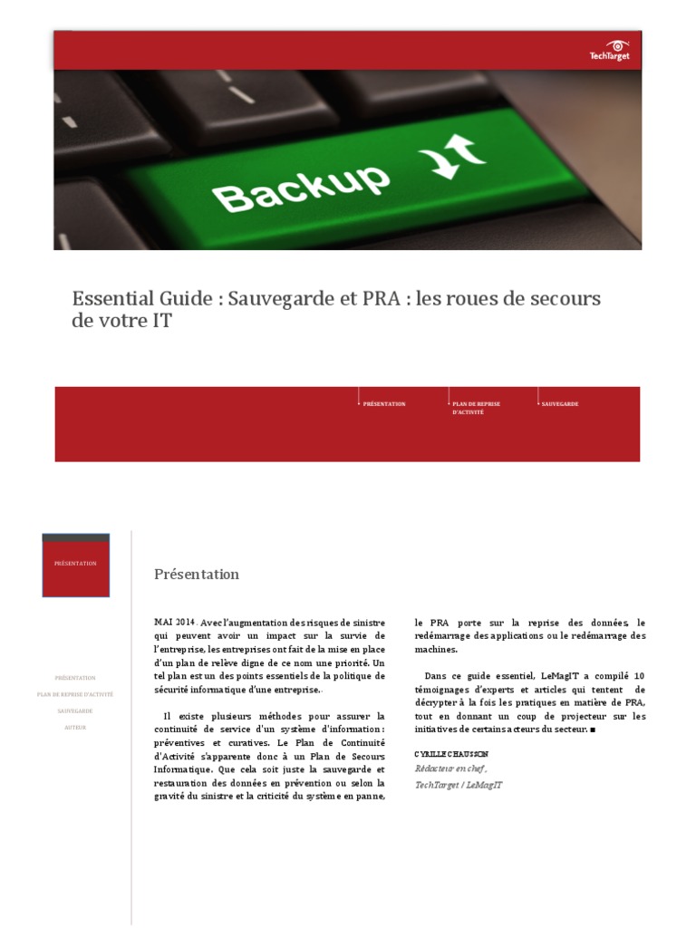Guide essentiel sur le PRA et sauvegarde | PDF