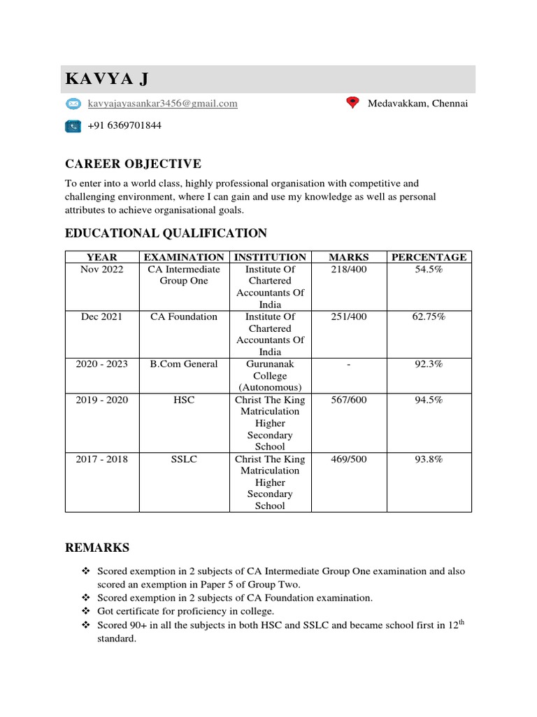KAVYA J new cv | PDF