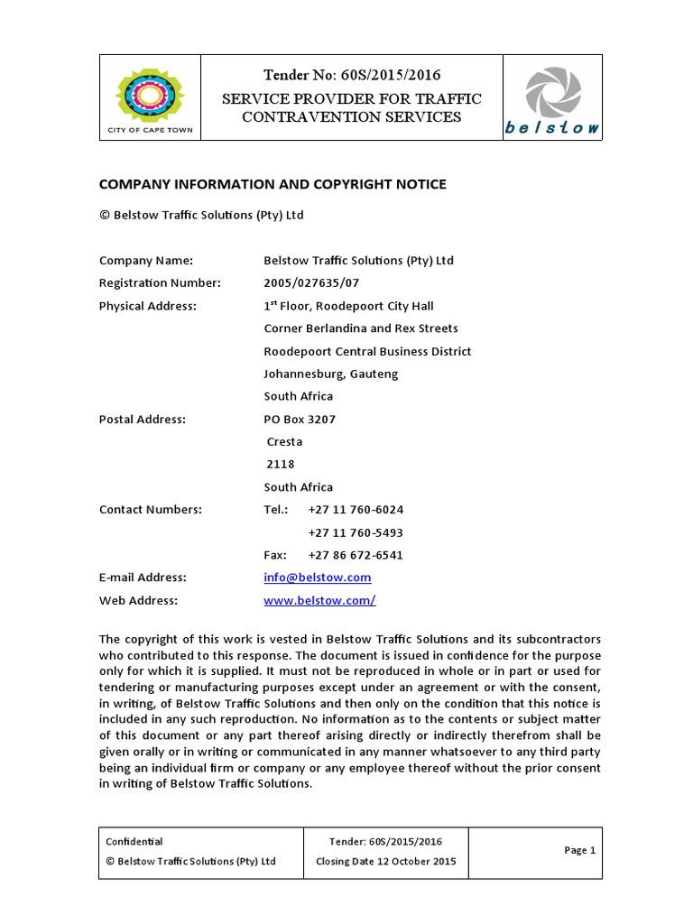 Cape TownTender Submission 2015 | PDF | Business | Finance & Money ...