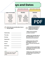 Pastel Simple English Days and Dates Worksheet