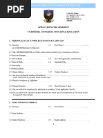 Application For Admission To Bindura University of Science Education