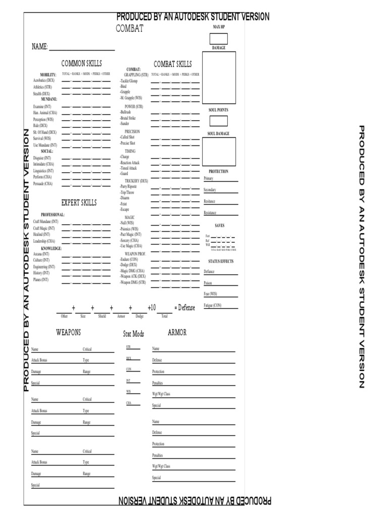 Combat Sheet | PDF