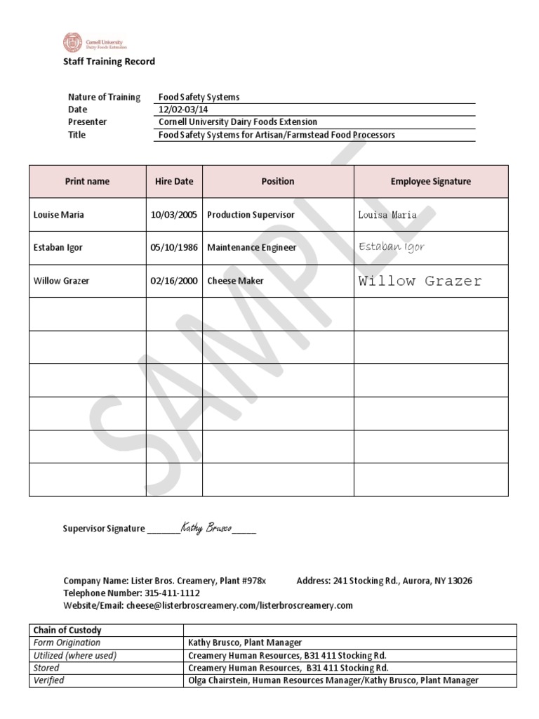 Staff Training Record Example PDF