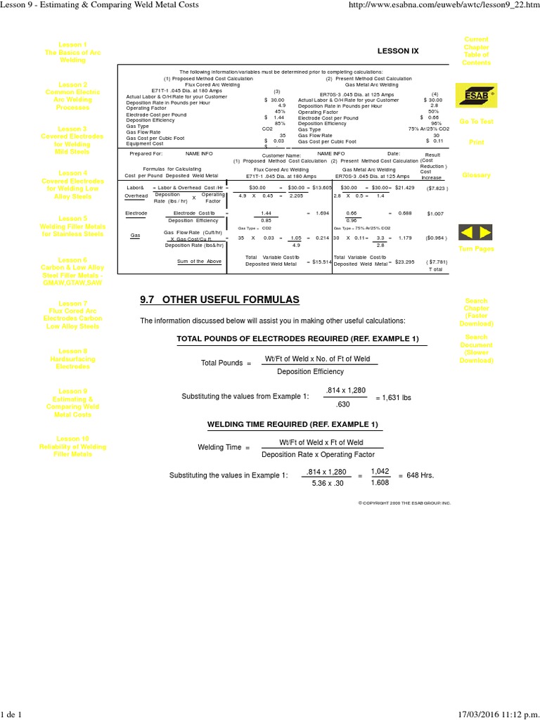 Lesson 9 Estimating & Comparing Weld Metal Costs 13 PDF