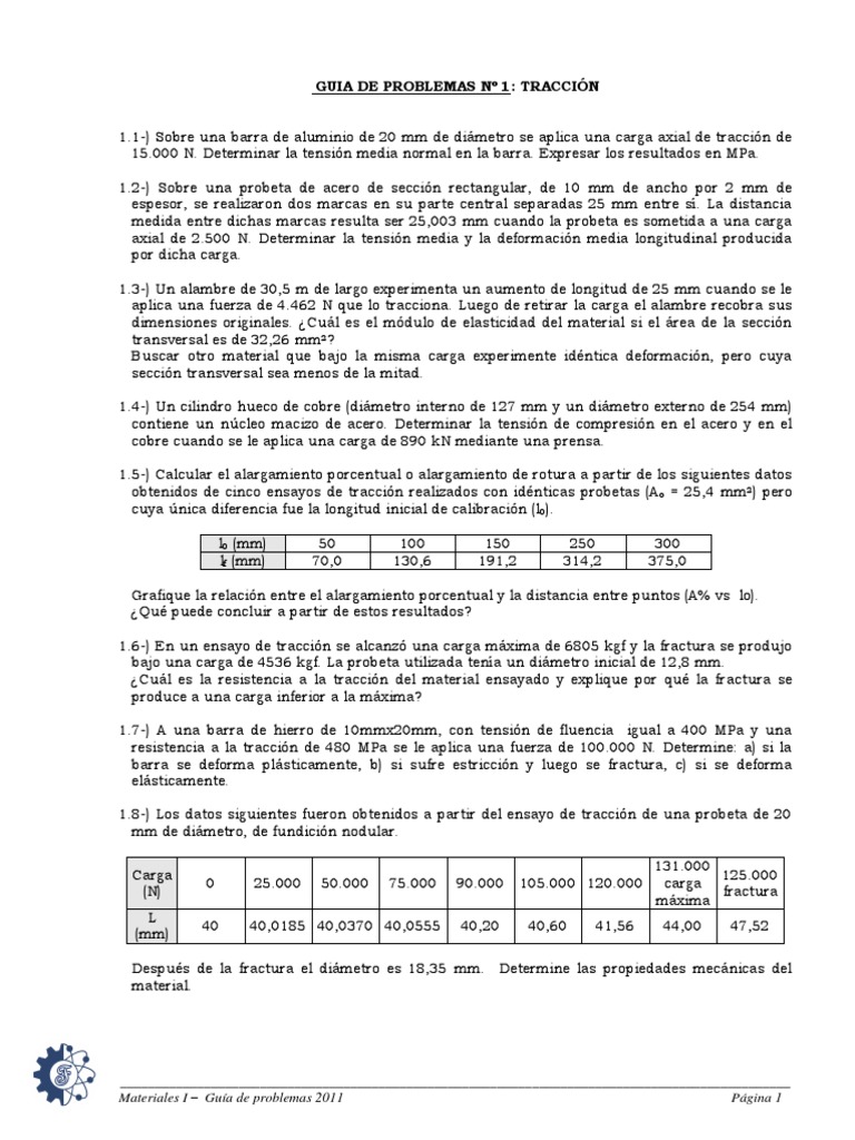 Materiales 1 - Guia de Problemas 2011 | PDF | Métodos y materiales de ...