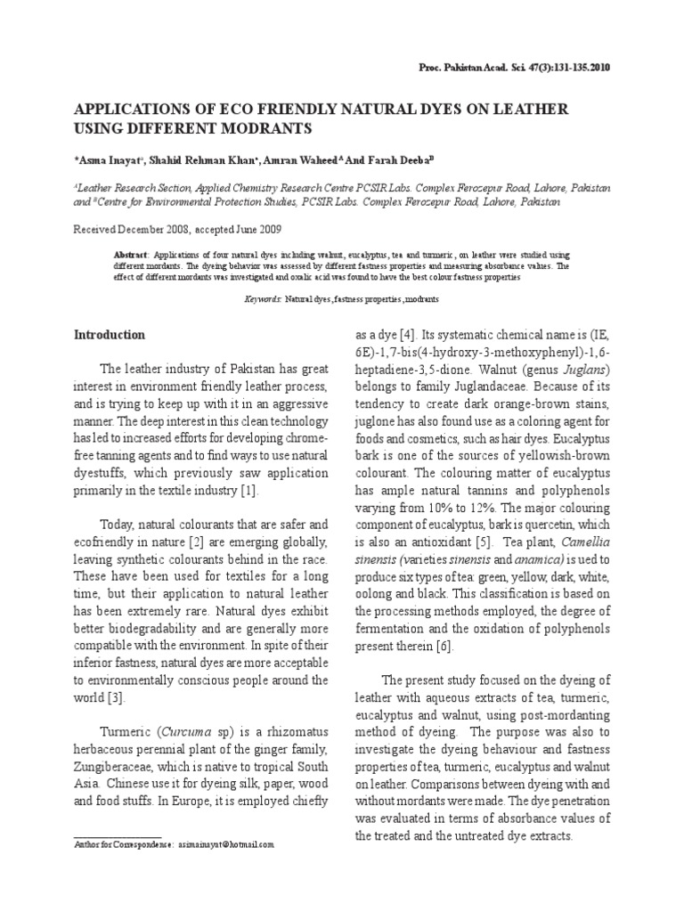 Natural Dyes and Mordants for Leather | PDF | Dye | Dyeing