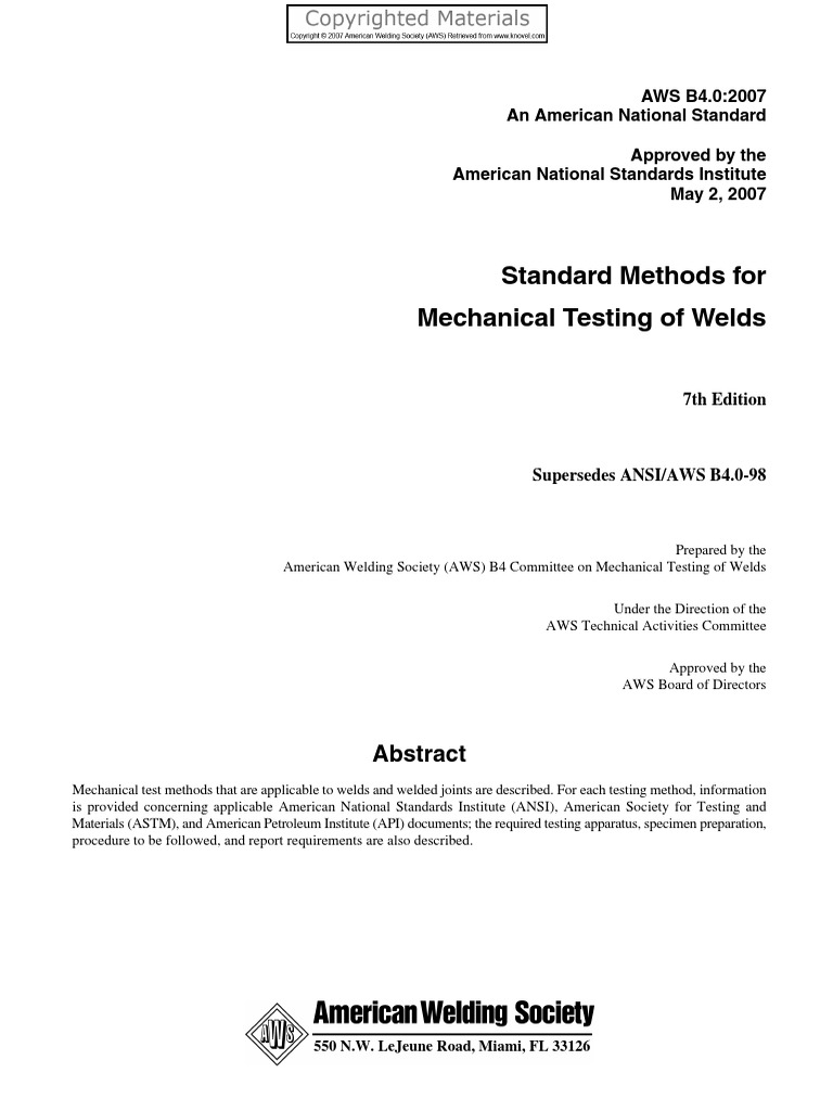 Standard methods for mechanical testing of welds pdf