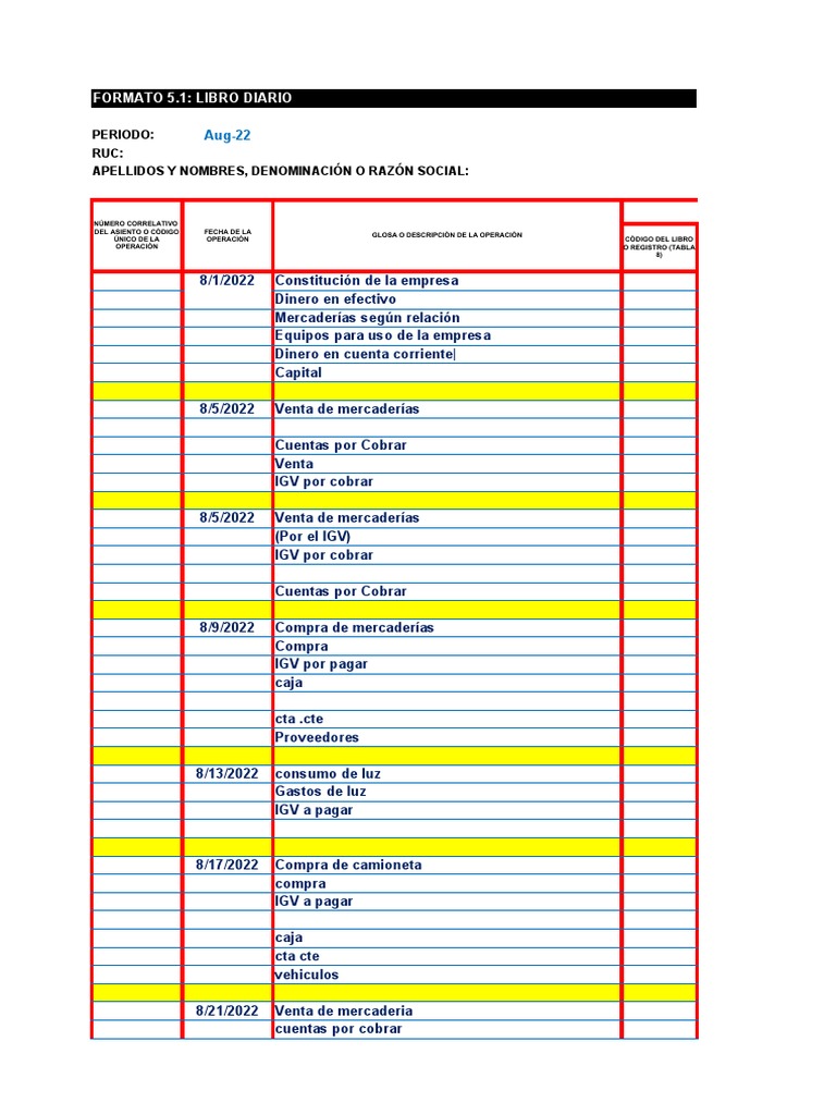 Formatos Contables: Libro Diario y Mayor | PDF | Contabilidad | Estado ...