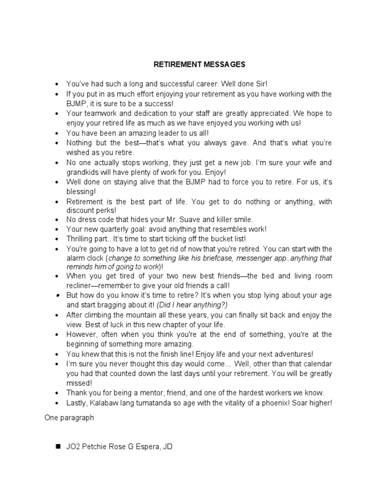 Retirement Messages | PDF