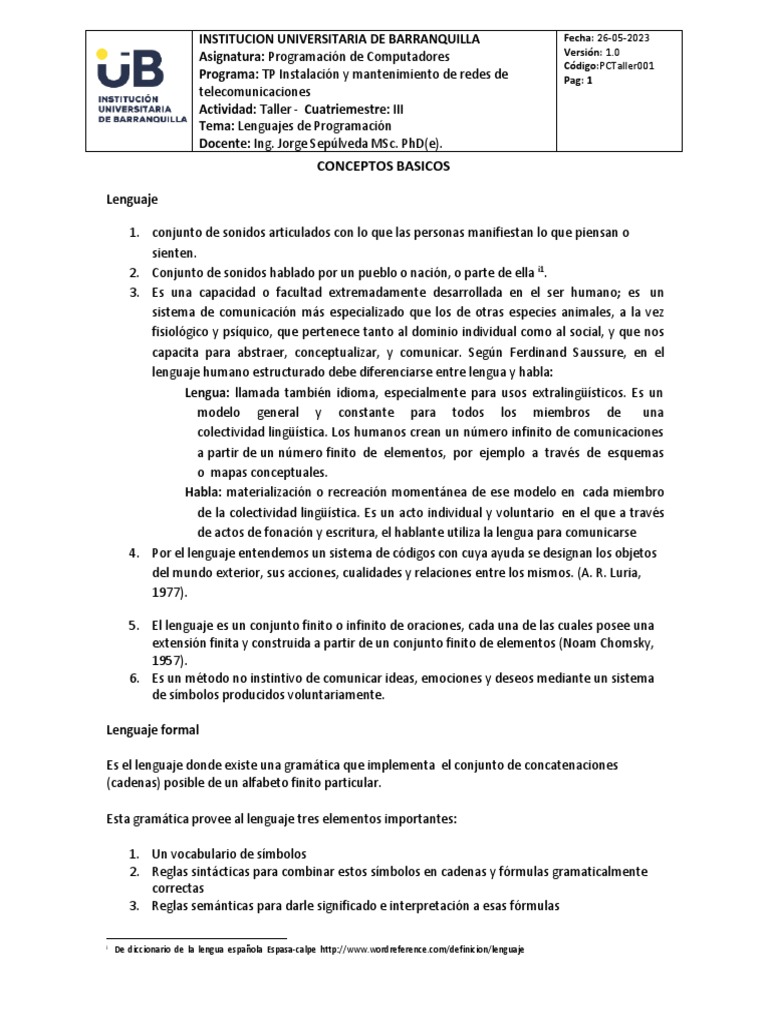 2 RT Clase2 Introduccion Lenguajes | PDF | Lenguaje de programación ...