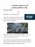 Acidentes de Trânsito - Mais de 1,35 Milhão de Pessoas Perdem a Vida, Aponta OMS