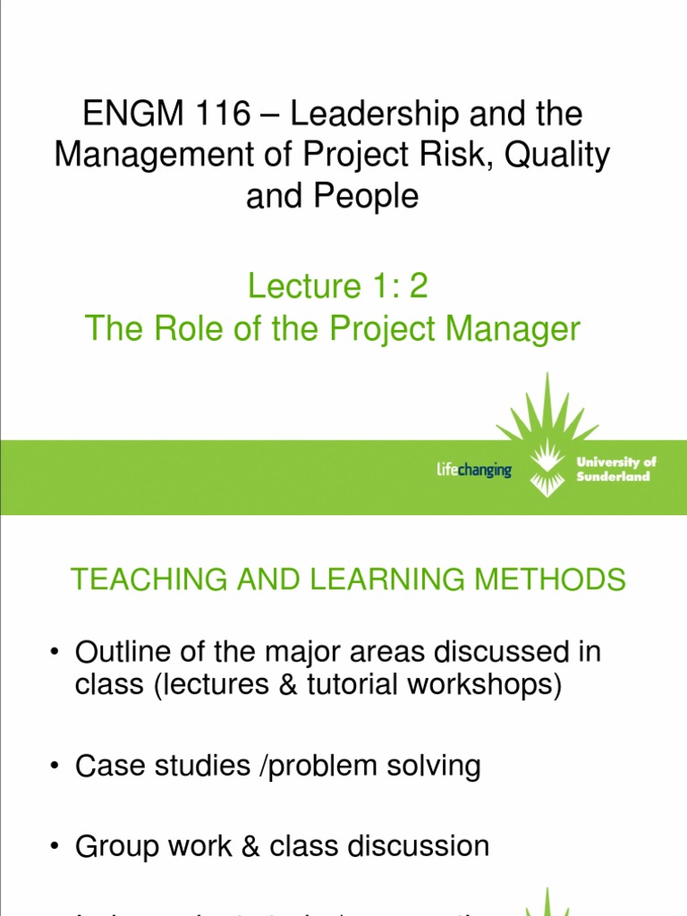 ENGM+116+Lecture+1 2+The+Role+of+the+Project+Manager | PDF