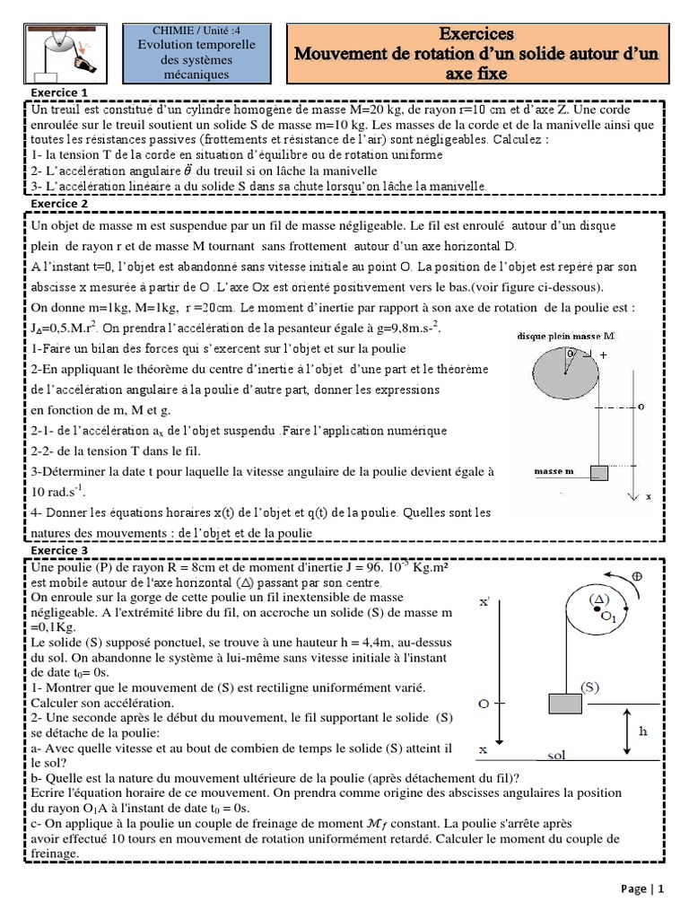 Exercices 1 Mouvement de Rotation Autour D'un Axe Fixe PDF