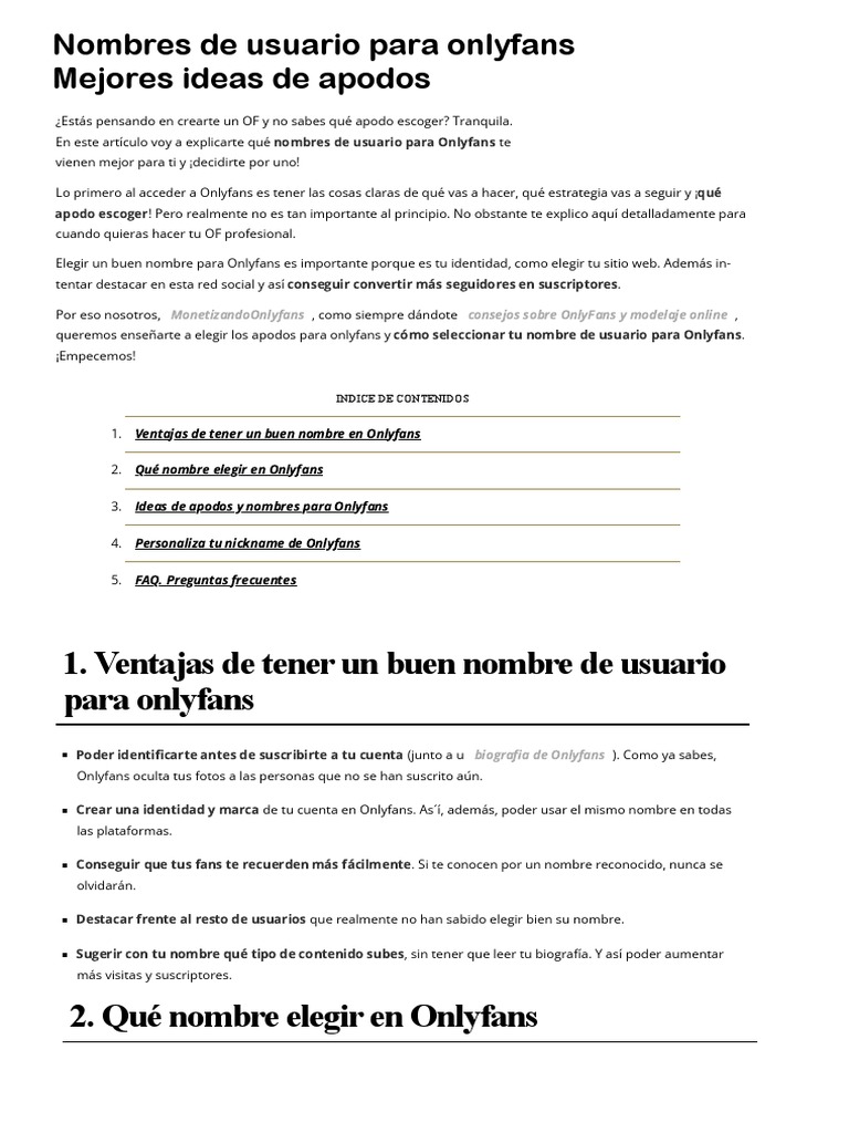 Nombres de Usuario para Onlyfans - Apodos Mujeres PDF