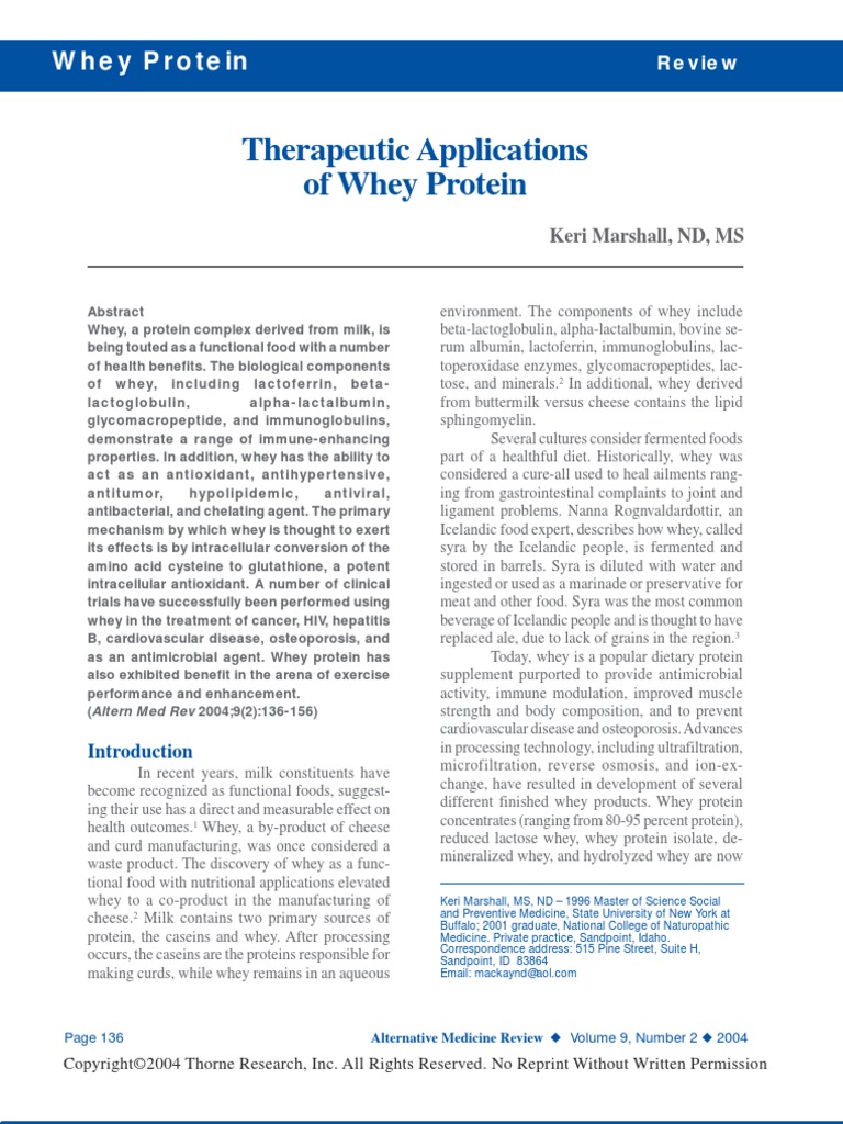 Therapeutic Applications of Whey Protein | PDF | Glutathione | Antibody